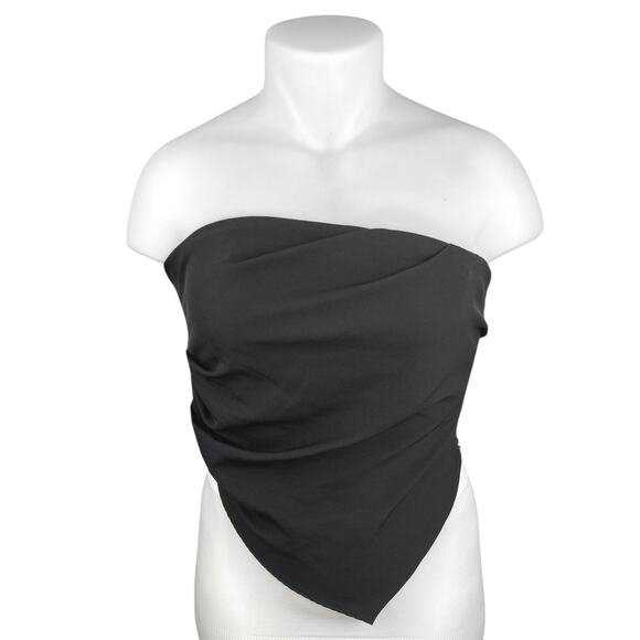 Zara Black Sleeveless Strapless Asymmetric Ruched Bandeau Tube Crop Tank Top XL - Picture 1 of 3